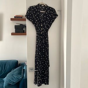 Wilfred maxi button down dress . Navy with white flowers. Size small.